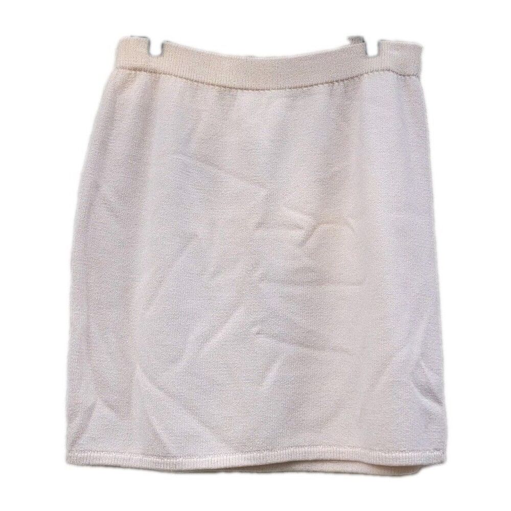 St. John by Marie Gray Cream Knit Skirt Sz 10 Cream Santana Knit Elastic Waist